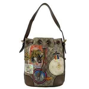 Gucci Gucci Courrier Shoulder Bag 473875 Beige Ebony Dark Brown PVC Leather